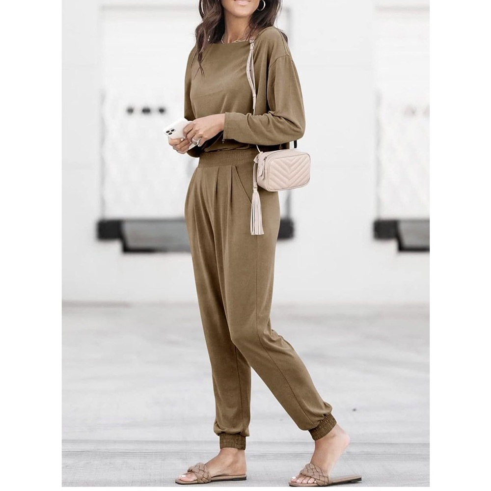 2 Piece Long Sleeve Top Jogger Pants Sweatsuits Loungwear Sweatpants Active Wear